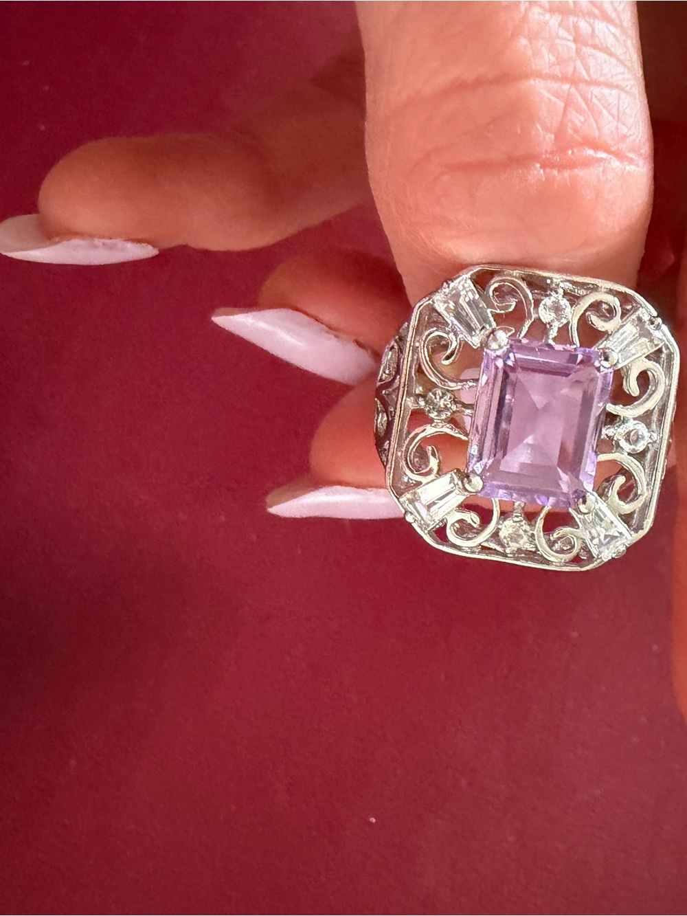 Vintage amethyst sterling silver emerald cut ring